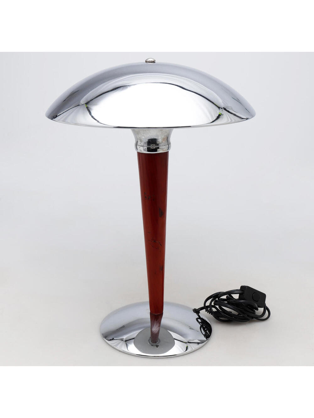 MCM Vintage Chromed Steel and Wood Table Lamp